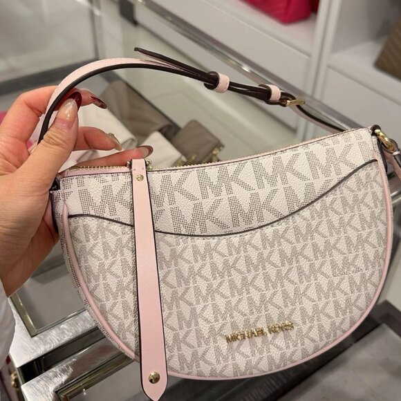 Michael Kors Dover Small Half Moon Crossbody Vanilla Pink Powder Blush Multi - Picture 1 of 8